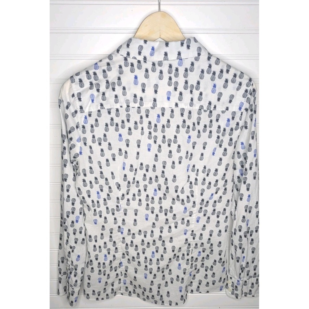 J Crew Women's Button Up Blouse Medium White Pineapples Long Sleeve 100% Cotton - Picture 7 of 8